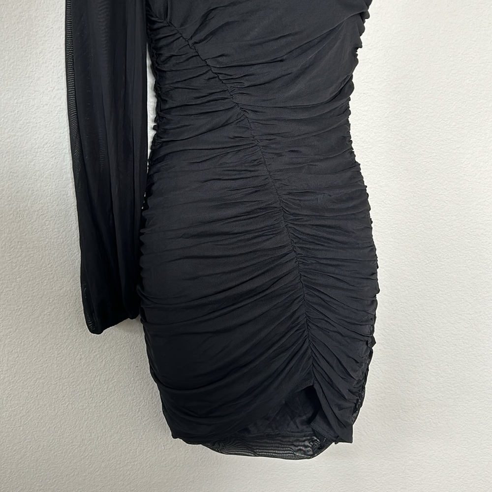 Princess Polly Dante Long Sleeve One Shoulder Ruched Mini Dress Black - Picture 5 of 12
